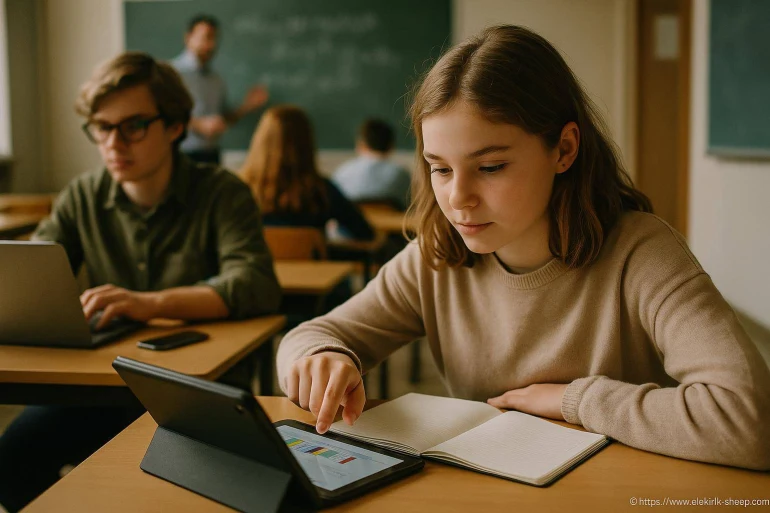 Élève utilisant une tablette en classe
